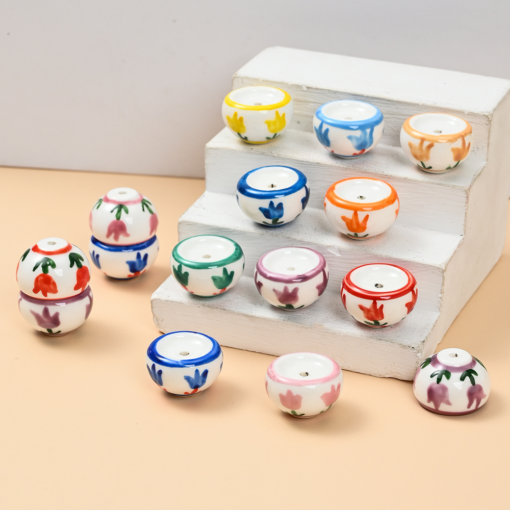 6pcs Hand-Painted Dutch Tulip Mini Ceramic Beads